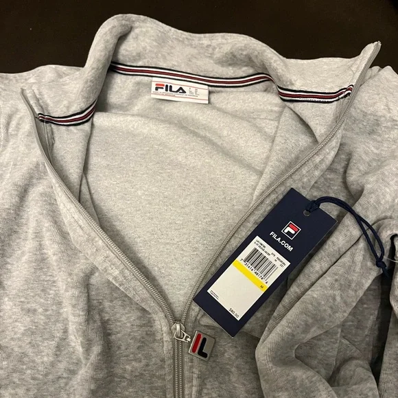 ***NEW Fila Heather Grey VELOUR Track Jacket with logo and weighted zipper (M) - Picture 10 of 16